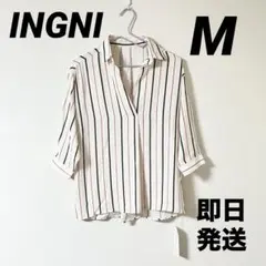 【INGNI】 新品 未使用 ストライプ 五分袖 Vネックシャツ M