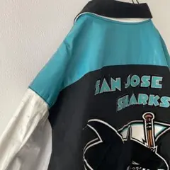 ヴィンテージ 古着 NFL SHARKS レザー切り替え スタジャン