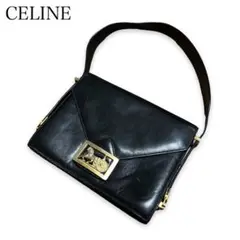 【希少】CELINE ショルダー レザー 馬車金具 ゴールド ワンハンドル 黒