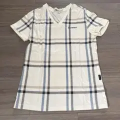 Aquascutum チェック柄 Vネック Tシャツ 155/88