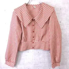 60年代ガール風 レトロ 古着 ビッグカラー 千鳥格子柄 ショート丈ジャケット