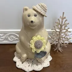 しろくま貯金箱⭐︎コットンつば広帽子とひまわり