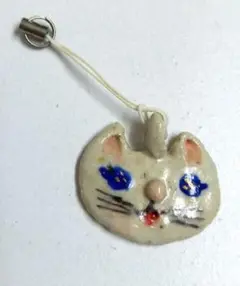 猫の顔 ストラップ 陶器製