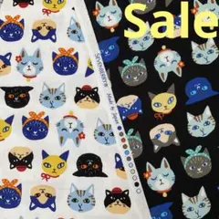 【特価】オックス　可愛い　猫柄　ホワイト&ブラック　ハンドメイド生地セット　B