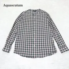 アクアスキュータム　チェックシャツ(L)ノーカラー　長袖　カジュアル　アウトドア