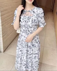 INGNI デコルテオープン 花柄 ロングワンピース