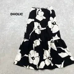 a2378＊DHOLIC 花柄フレアスカート　黒　お洒落　モノトーン　可愛い