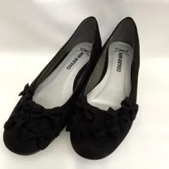 COULEUR VARIE 黒 リボン付きフラットシューズ　24cm