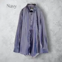 【Navy ネイビー】　コットン　長袖シャツ　洗える　大きいサイズ　綿　無地