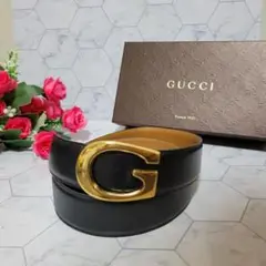 GUCCI シンプル ゴールド ロゴ ベルト でかロゴ スーツ パンツに