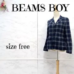 BEAMS BOY チェック テーラードジャケット ネル素材 紺 F