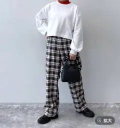 PAGEBOYLIM テーパードスラックスブラックチェック M チェック柄