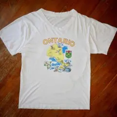 80s カナダ オンタリオ マップ スーベニアTee フラワー ナイアガラ滝 橋