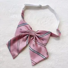 ❣️制服 リボン 上質 大きめ ふんわり ボリューム 紋章 ストライプ ピンク