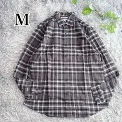 フランネルシャツ 【M】コットン長袖シャツ グラフチェック グレー メンズ 秋冬
