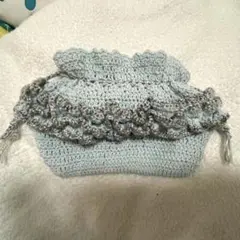 フリル巾着　水色　シルバー　ハンドメイド