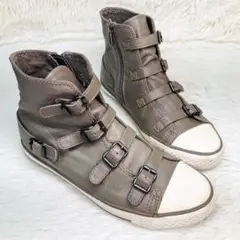 【美品】ASH 38アッシュ ハイカット サイドジップ レザー 4連ベルト