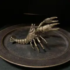 16 真鍮 置物 ザリガニ ビンテージ 風水 開運 金運 グッズ リアル 工芸品