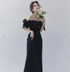 ブラックオフショルダーリボンドレス