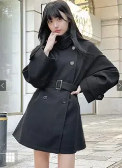 GRLグレイル Fサイズ ベルト付き スタンドカラー ミドル丈コート 黒