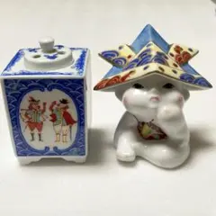 古伊万里 色絵オランダ船小物　五月人形　2個セット