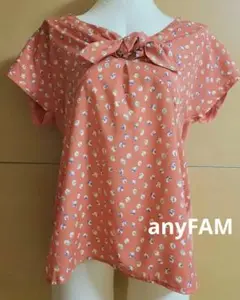 anyFAM 花柄リボン付き半袖Tシャツ コーラルピンク