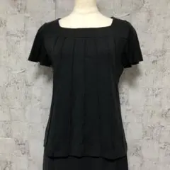 【Jocomomola】ラッフルスリーブ ピンタックTシャツ ブラック M