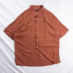 ビンテージ古着90s00s 立体 刺繍 ライン アッシュ オレンジ シルクシャツ