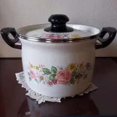 レトロ花柄　ホーロー両手鍋