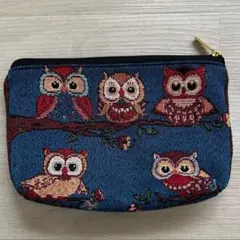 ポーチ　フクロウ柄　厚地