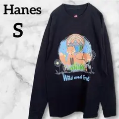 1点物✨Hanes 野生のキツネ 長袖Tシャツ【S】ブラック コットン