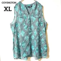 COVINGTON ノースリーブ XL 水色 黒 さわやか 透け感 ターコイズ