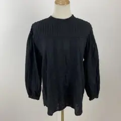訳あり ByXy トップス ノーカラーブラウス レース刺繍付き ゆったり 黒