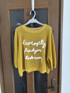 良好　サマンサモスモス　テープロゴ刺繍ニットプルオーバー　イエロー　フリーサイズ