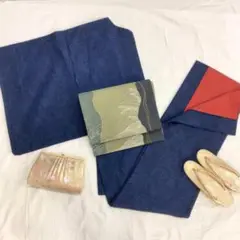 〔5764〕着物 紬 袷 青 単品販売♪