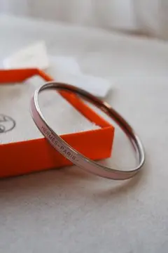 エルメス ユニ ピンク✕シルバー エナメルブレスレット バングル HERMES