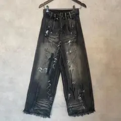 personsoul風Y2K デニムパンツ グランジ　ワイドデニム 男女兼用M1