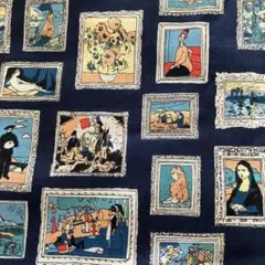 プリント生地　名画　絵画　コットン　ネイビー
