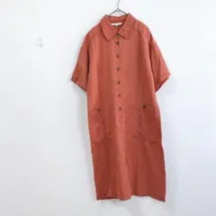 Givy ビギー　レナウン　ロングシャツワンピース　半袖　レトロ　赤