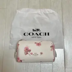 COACH 花柄ポーチ クリーム色