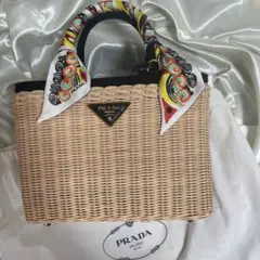 PRADA ウィッカーxキャンバス カゴバッグ black