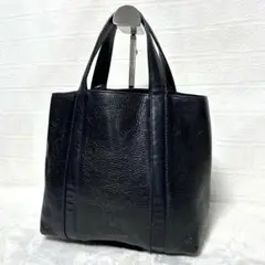 美品　ヒロフ　ハンドバッグ　ミニトート　レザー　ダークネイビー　シボ革