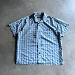 90s USA label オンブレ シャドーチェック シャツ ワイド 短丈 L