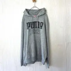 PUMA パーカー フード プリント グレー デザイン 刺繍 L
