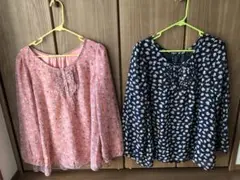 ブルー ・ピンク花柄ブラウス2点