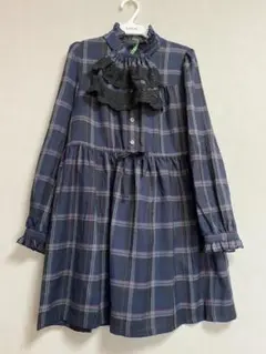 ギリギリ価格☆シャボ付きチェック柄チュニックブラウス