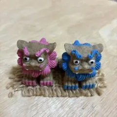 獅子の置物 ピンクと青のセット