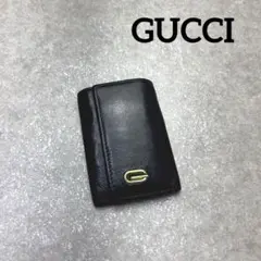 訳あり GUCCI グッチ レザー キーケース ブラック ボタン開閉 Gロゴ