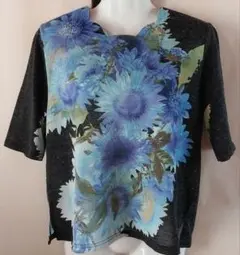 ひまわり柄 ブラック 半袖Tシャツ