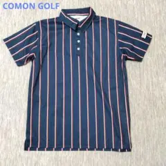 COMON GOLF ネイビー ストライプ ポロシャツL